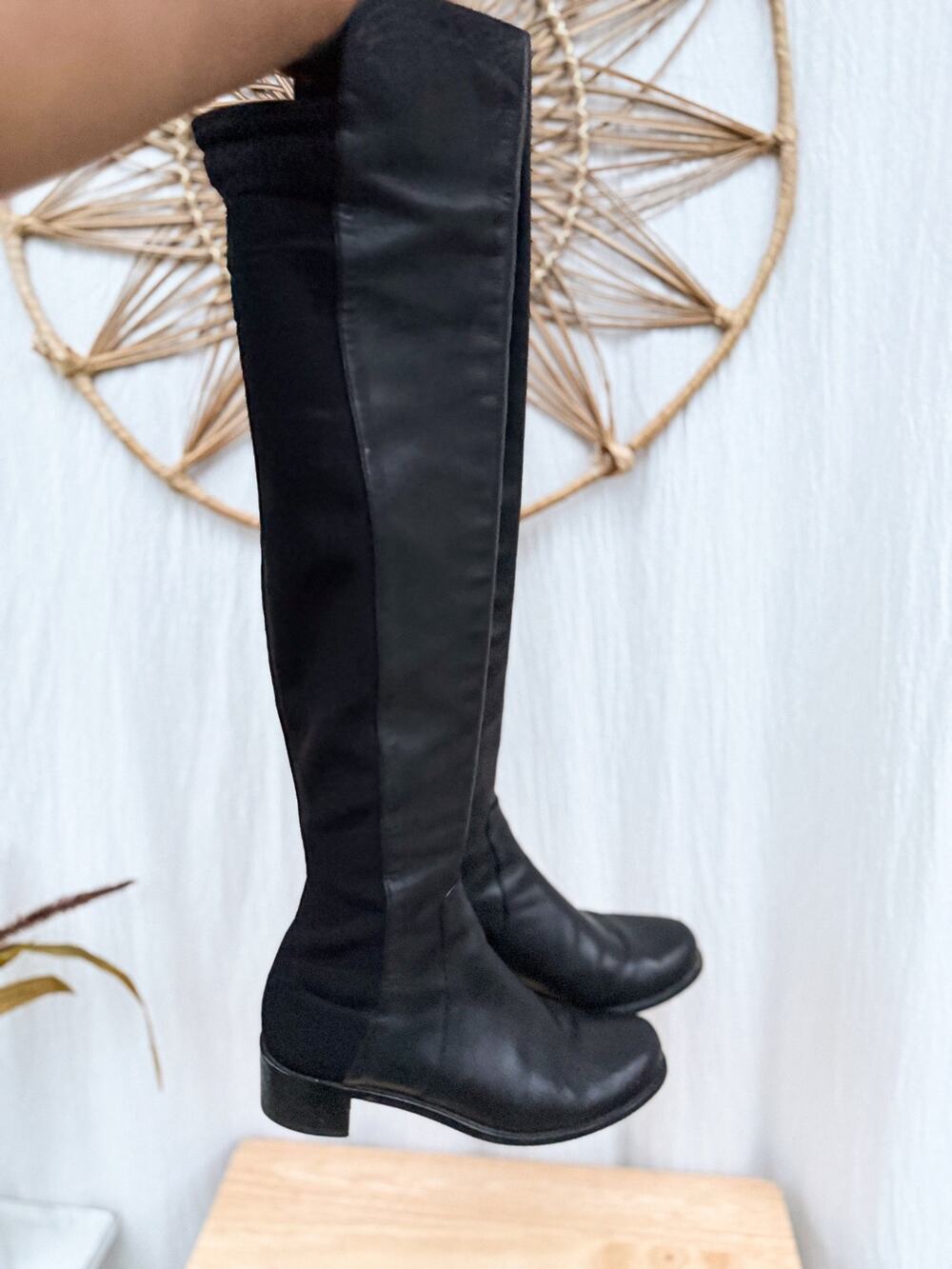Stuart Weitzman Reserve Over the Knee Block Heel Boot Leather Microstretch Sz7.5